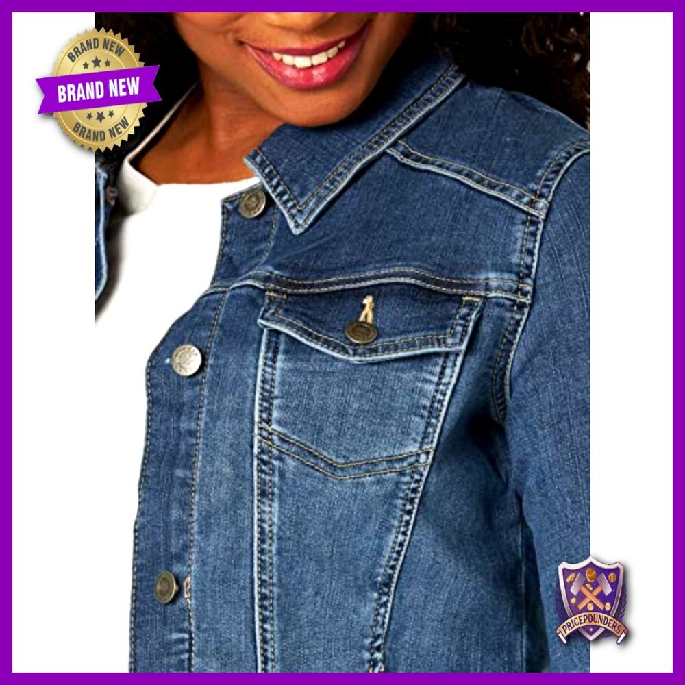 Classic Denim Jacket Stretch Polyester Blend Casu… - image 3
